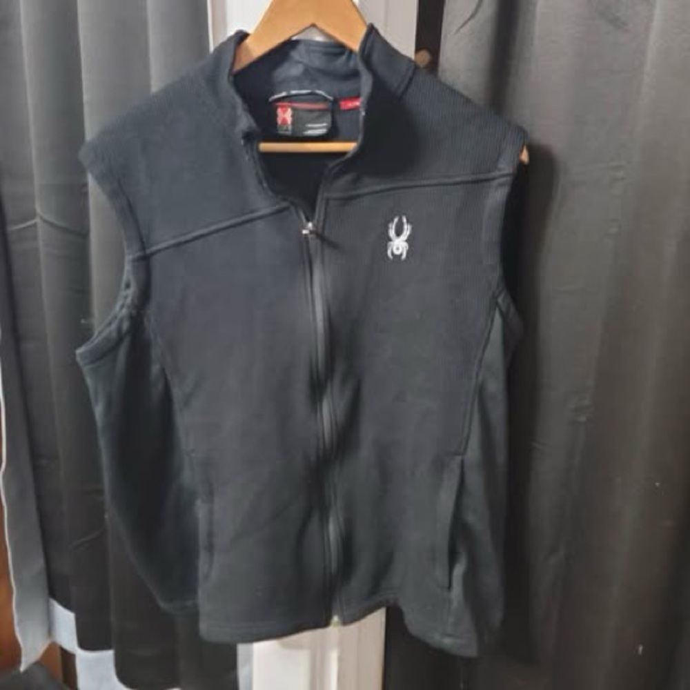 Spyder Black Men's Full-Zip Fleece Vest with Logo